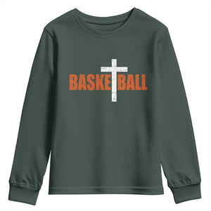 Christian Basketball Cross Youth Sweatshirt Retro Vintage Minimal Religious Faith TS10 Dark Forest Green Print Your Wear