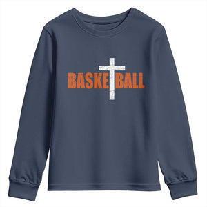 Christian Basketball Cross Youth Sweatshirt Retro Vintage Minimal Religious Faith TS10 Navy Print Your Wear