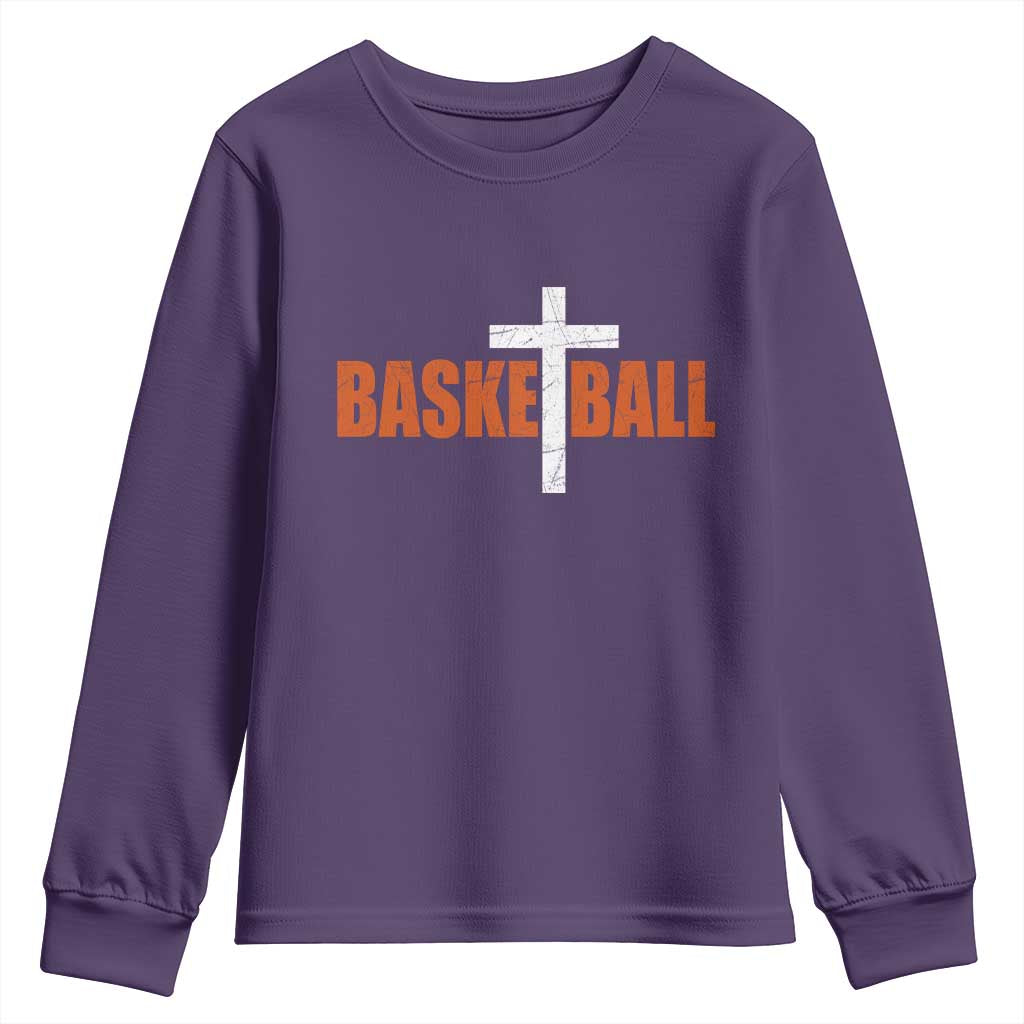 Christian Basketball Cross Youth Sweatshirt Retro Vintage Minimal Religious Faith TS10 Purple Print Your Wear