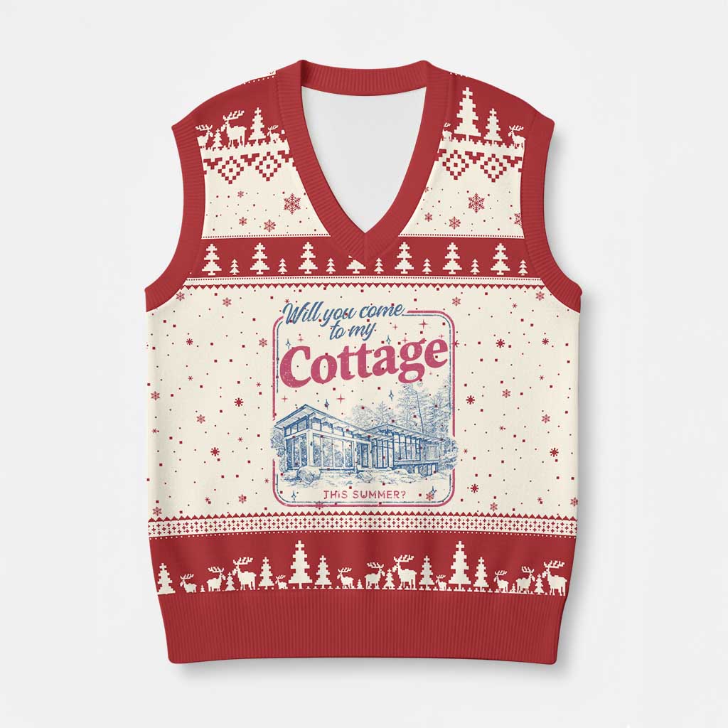 Will You Come To My Cottage This Summer V-Neck Knit Sweater Vest LGBT Romance Hockey Fan TS10 Beige Red Print Your Wear