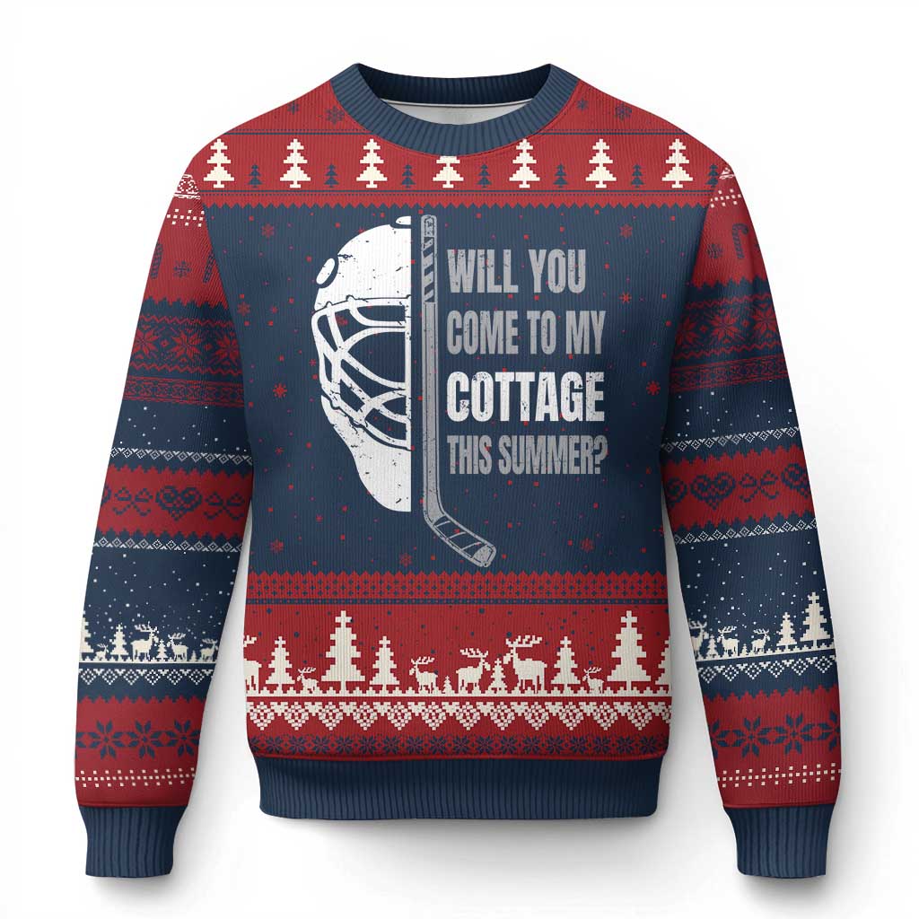 Will You Come To My Cottage This Summer Ugly Christmas Sweater Retro LGBT Romance Hockey Fan TS10 Navy Red Print Your Wear