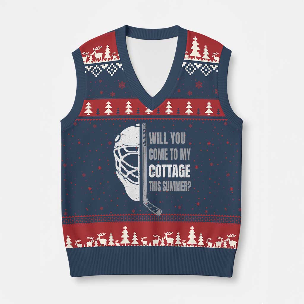 Will You Come To My Cottage This Summer V-Neck Knit Sweater Vest Retro LGBT Romance Hockey Fan TS10 Navy Red Print Your Wear