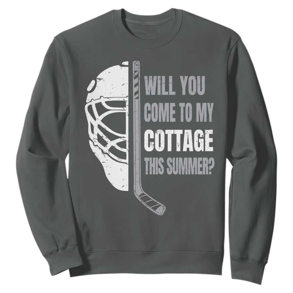 Will You Come To My Cottage This Summer Sweatshirt Retro LGBT Romance Hockey Fan TS10 Dark Heather Print Your Wear
