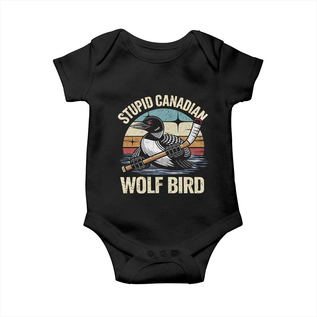 Stupid Canadian Wolf Bird Baby Onesie Retro Romance Hockey LGBT Book Movie Fans Gift TS10 Black Print Your Wear