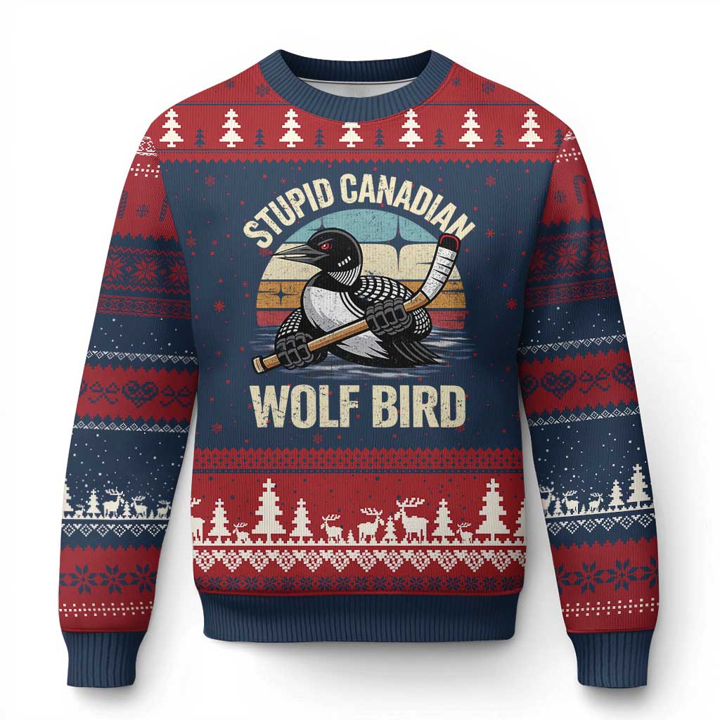 Stupid Canadian Wolf Bird Ugly Christmas Sweater Retro Romance Hockey LGBT Book Movie Fans Gift TS10 Navy Red Print Your Wear