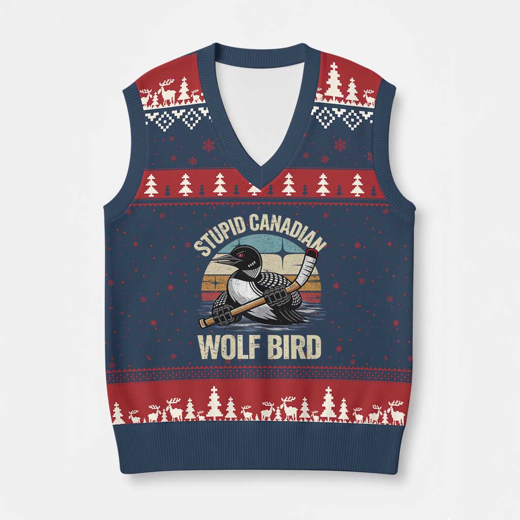 Stupid Canadian Wolf Bird V-Neck Knit Sweater Vest Retro Romance Hockey LGBT Book Movie Fans Gift TS10 Navy Red Print Your Wear