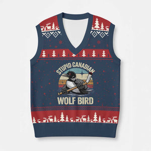 Stupid Canadian Wolf Bird V-Neck Knit Sweater Vest Retro Romance Hockey LGBT Book Movie Fans Gift TS10 Navy Red Print Your Wear