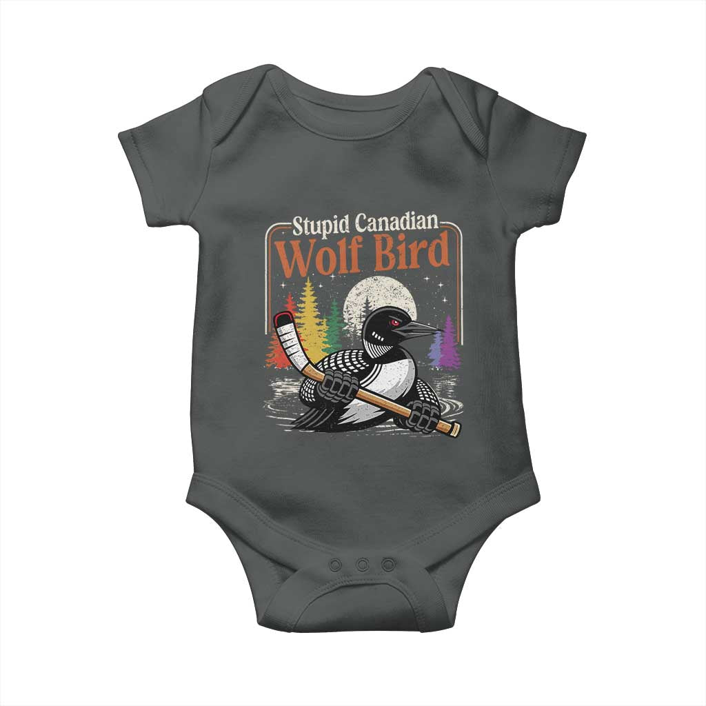 Stupid Canadian Wolf Bird Baby Onesie Retro Romance Hockey LGBT Book Movie Fans TS10 Dark Heather Print Your Wear