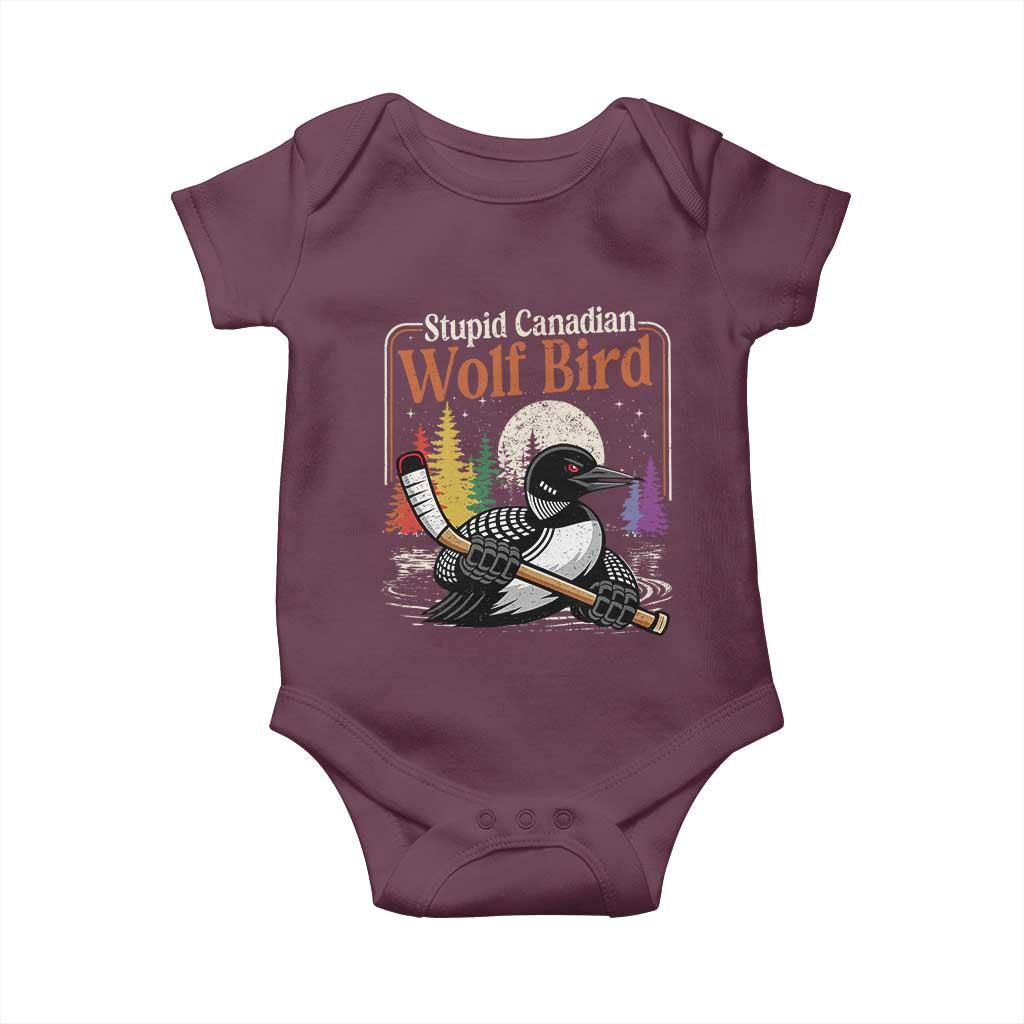 Stupid Canadian Wolf Bird Baby Onesie Retro Romance Hockey LGBT Book Movie Fans TS10 Maroon Print Your Wear
