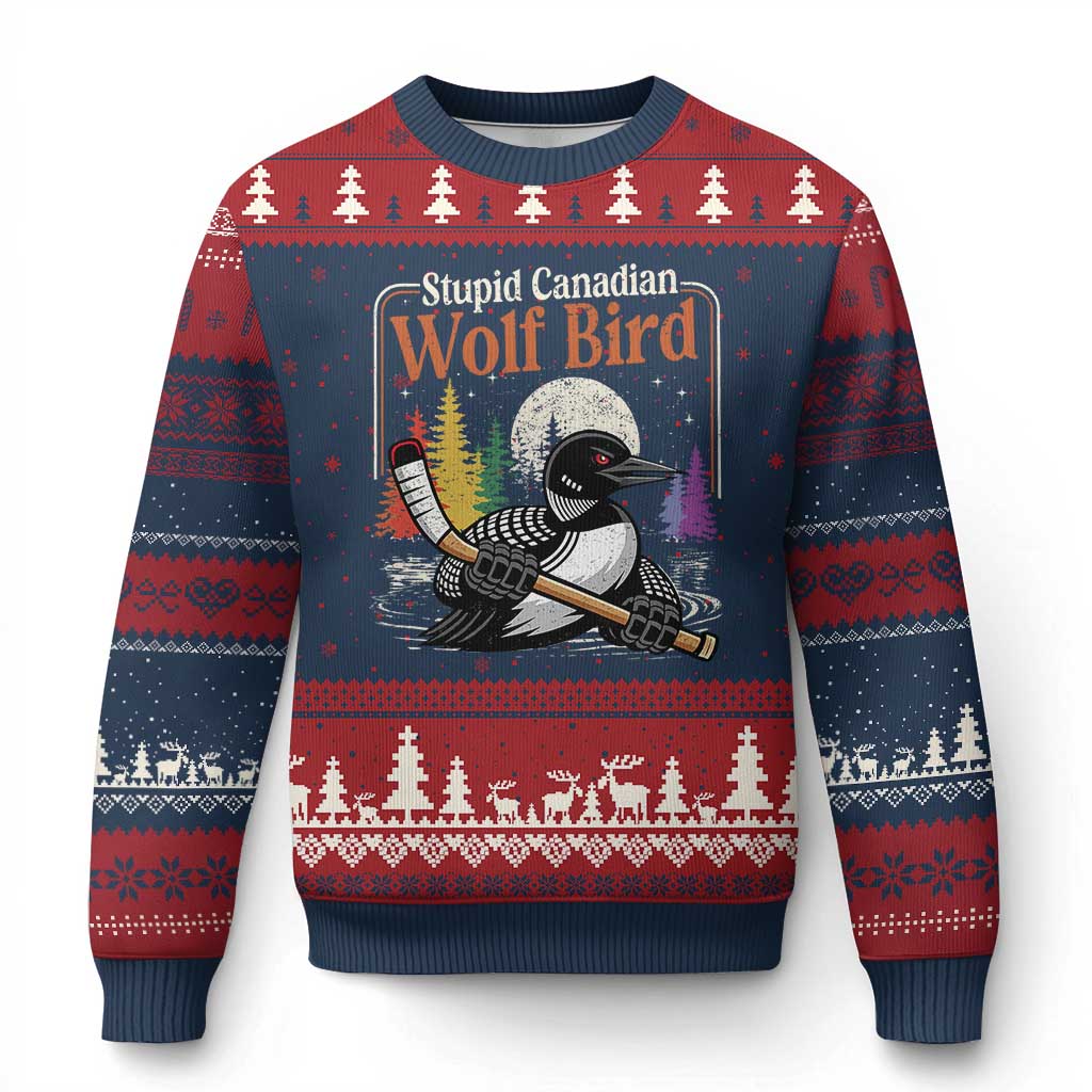Stupid Canadian Wolf Bird Ugly Christmas Sweater Retro Romance Hockey LGBT Book Movie Fans TS10 Navy Red Print Your Wear