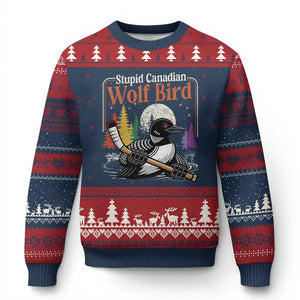 Stupid Canadian Wolf Bird Ugly Christmas Sweater Retro Romance Hockey LGBT Book Movie Fans TS10 Navy Red Print Your Wear