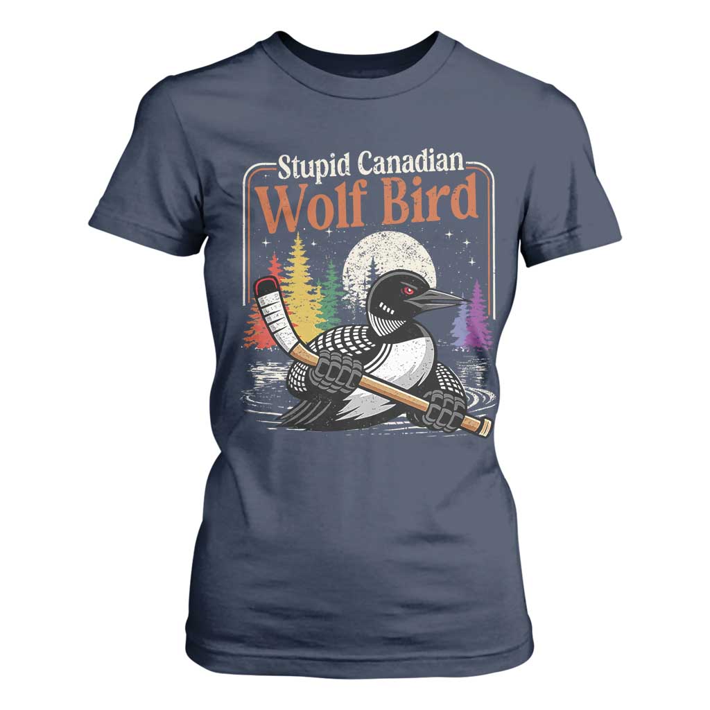 Stupid Canadian Wolf Bird T Shirt For Women Retro Romance Hockey LGBT Book Movie Fans TS10 Navy Print Your Wear
