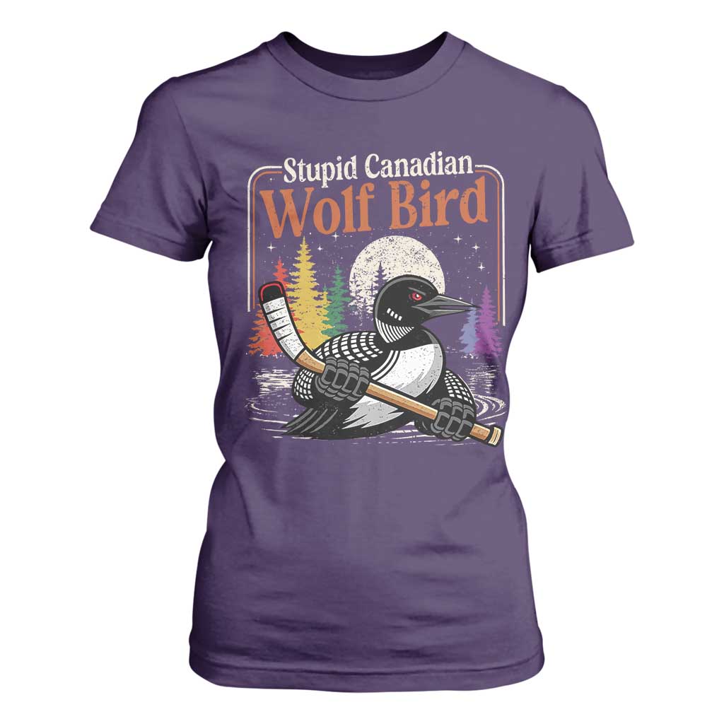 Stupid Canadian Wolf Bird T Shirt For Women Retro Romance Hockey LGBT Book Movie Fans TS10 Purple Print Your Wear