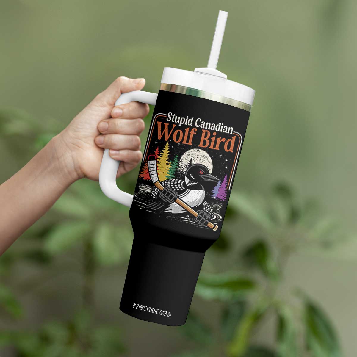 Stupid Canadian Wolf Bird Tumbler With Handle Retro Romance Hockey LGBT Book Movie Fans TS10 Print Your Wear