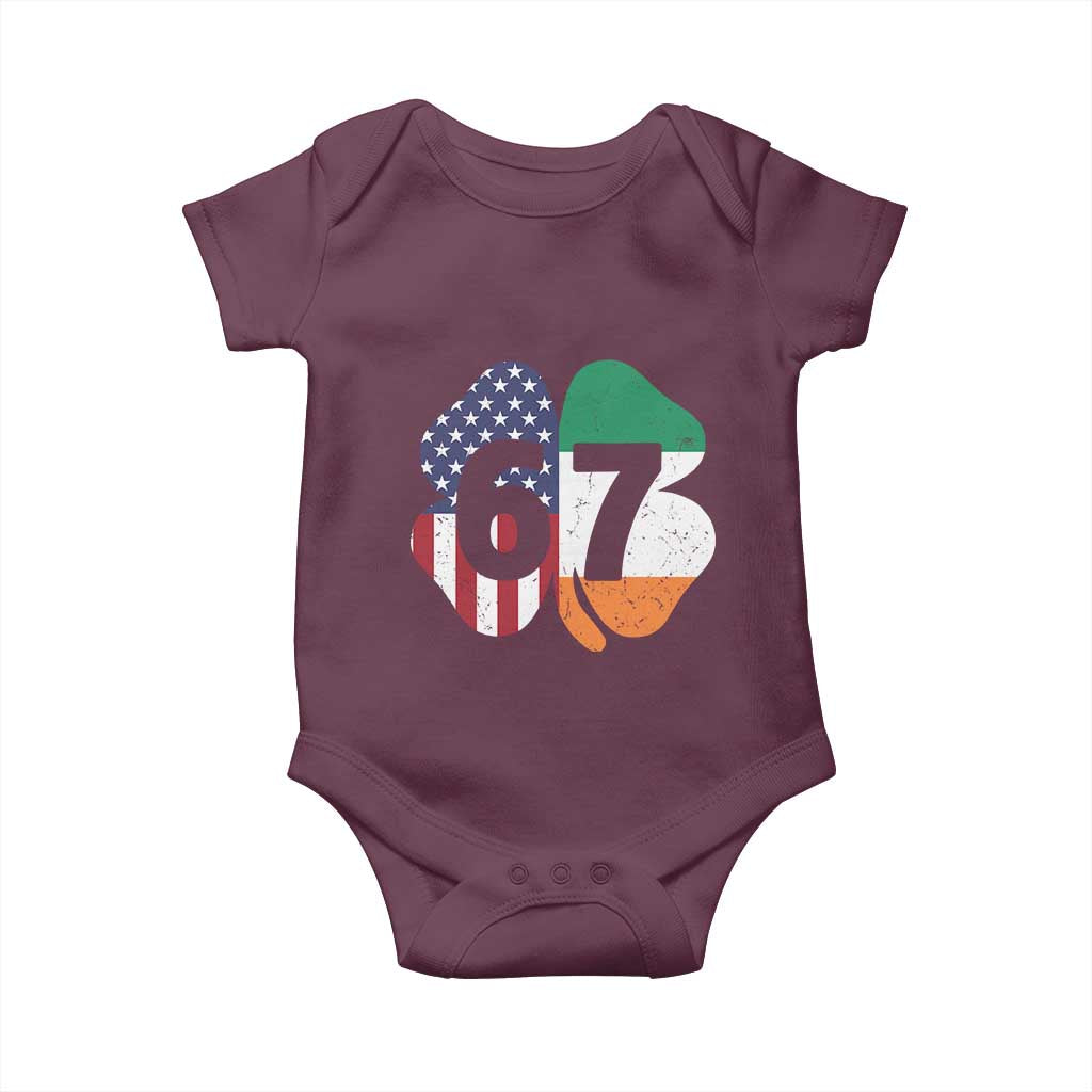 Six Seven 6 7 St Patricks Day Baby Onesie 67 Meme Irish American Ireland Flag Lucky Shamrocks TS10 Maroon Print Your Wear