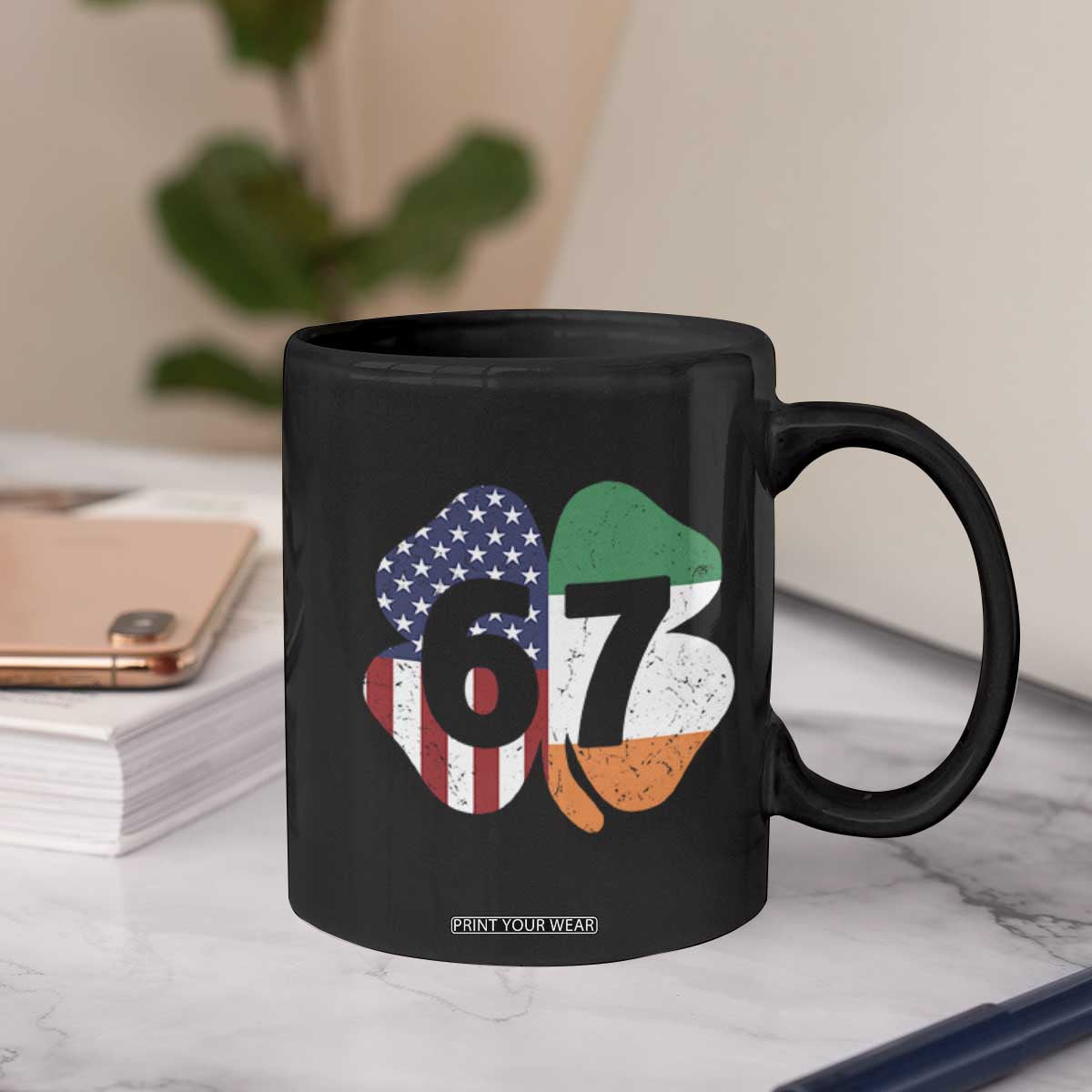 Six Seven 6 7 St Patricks Day Coffee Mug 67 Meme Irish American Ireland Flag Lucky Shamrocks TS10 Print Your Wear