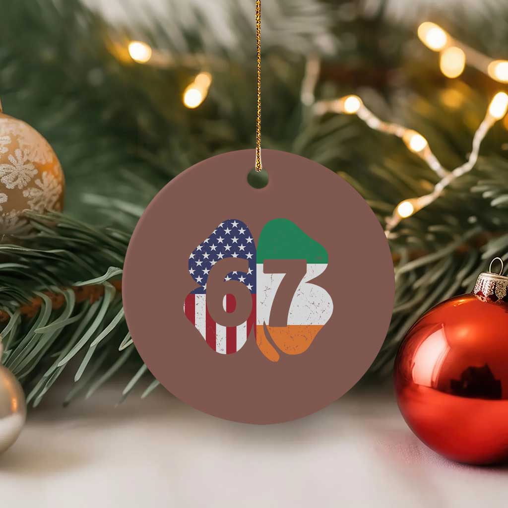 Six Seven 6 7 St Patricks Day Ceramic Ornament 67 Meme Irish American Ireland Flag Lucky Shamrocks TS10 1pc Mocha Print Your Wear