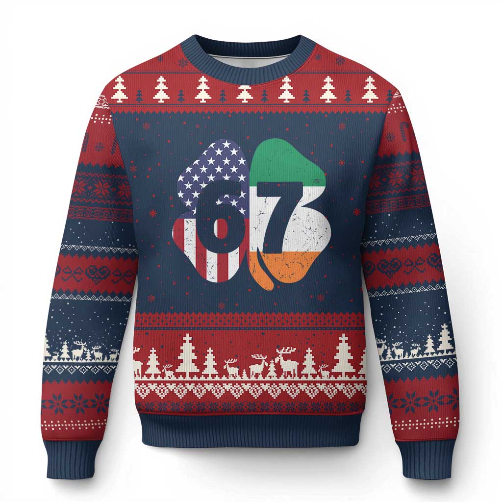 Six Seven 6 7 St Patricks Day Ugly Christmas Sweater 67 Meme Irish American Ireland Flag Lucky Shamrocks TS10 Navy Red Print Your Wear