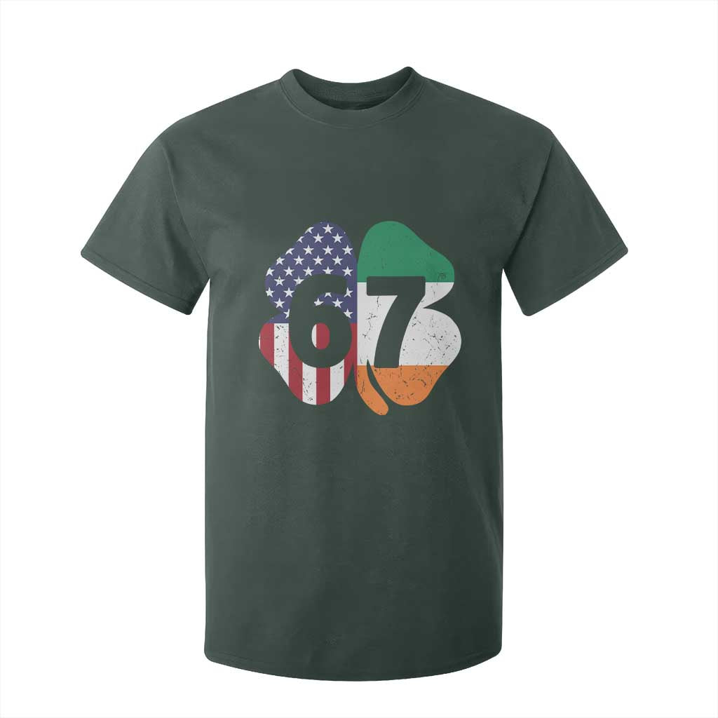 Six Seven 6 7 St Patricks Day T Shirt For Kid 67 Meme Irish American Ireland Flag Lucky Shamrocks TS10 Dark Forest Green Print Your Wear
