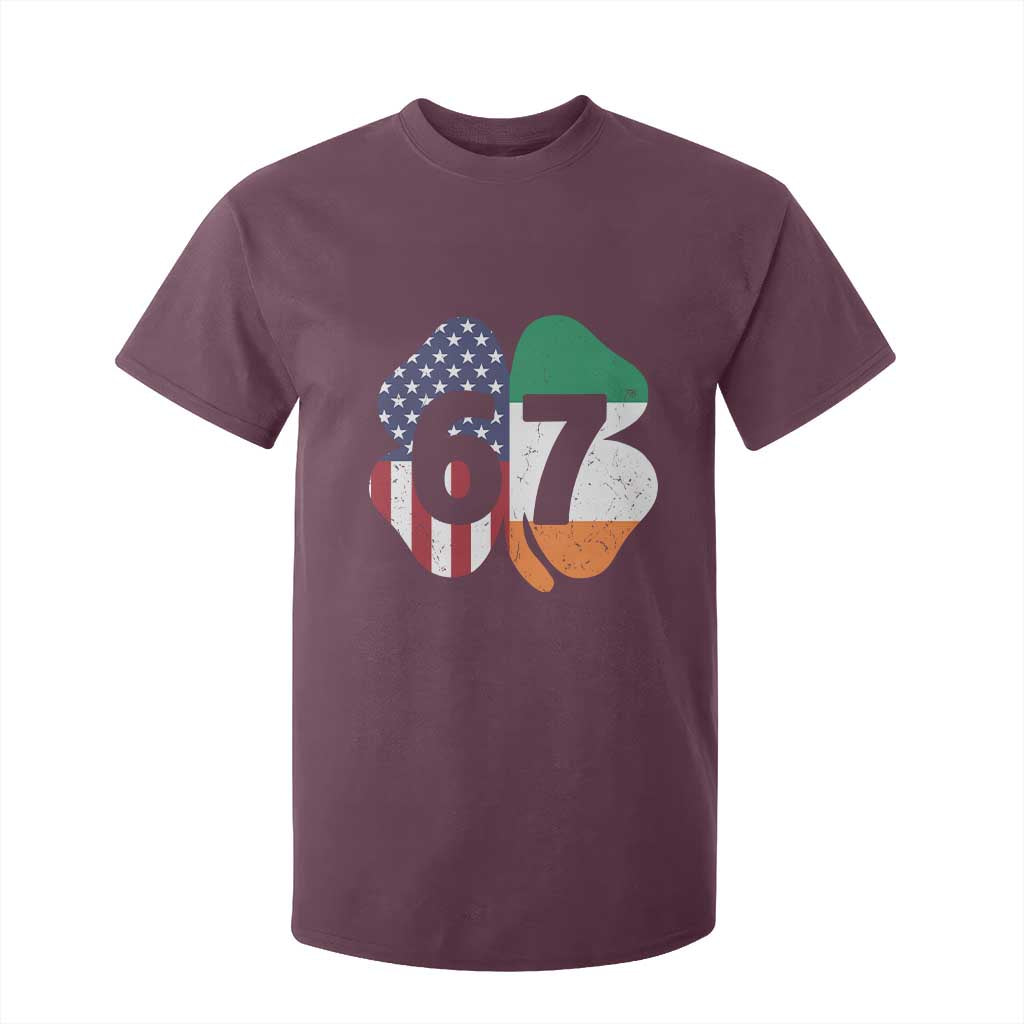 Six Seven 6 7 St Patricks Day T Shirt For Kid 67 Meme Irish American Ireland Flag Lucky Shamrocks TS10 Maroon Print Your Wear