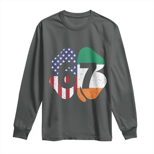 Six Seven 6 7 St Patricks Day Long Sleeve Shirt 67 Meme Irish American Ireland Flag Lucky Shamrocks TS10 Dark Heather Print Your Wear