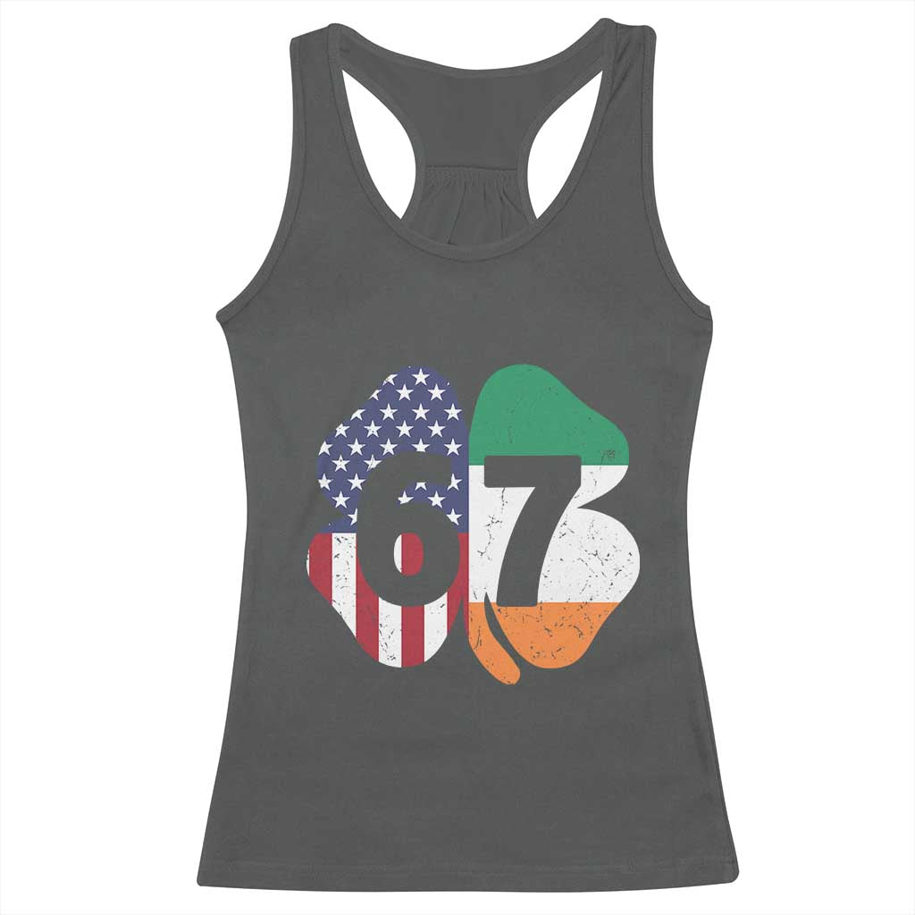 Six Seven 6 7 St Patricks Day Racerback Tank Top 67 Meme Irish American Ireland Flag Lucky Shamrocks TS10 Dark Heather Print Your Wear