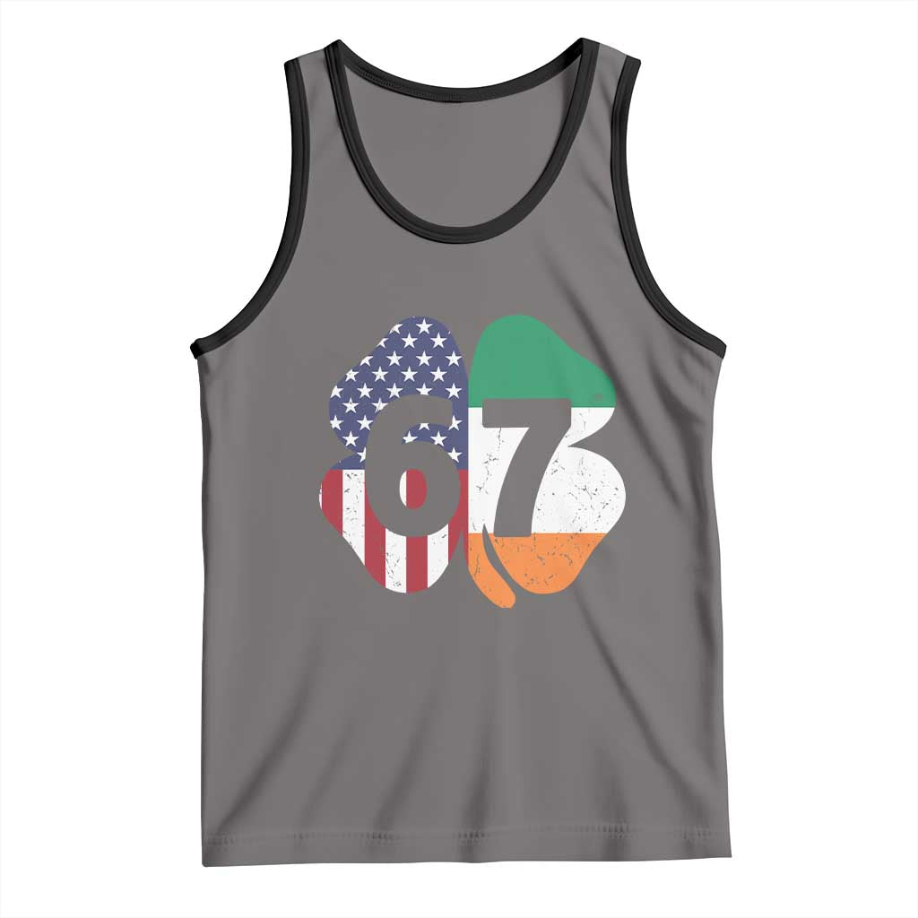 Six Seven 6 7 St Patricks Day Tank Top 67 Meme Irish American Ireland Flag Lucky Shamrocks TS10 Deep Heather Black Print Your Wear
