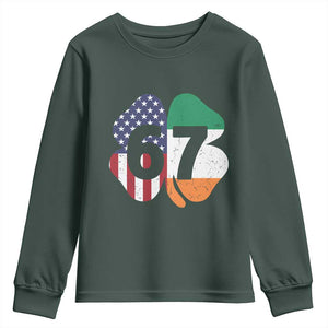 Six Seven 6 7 St Patricks Day Youth Sweatshirt 67 Meme Irish American Ireland Flag Lucky Shamrocks TS10 Dark Forest Green Print Your Wear