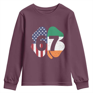 Six Seven 6 7 St Patricks Day Youth Sweatshirt 67 Meme Irish American Ireland Flag Lucky Shamrocks TS10 Maroon Print Your Wear