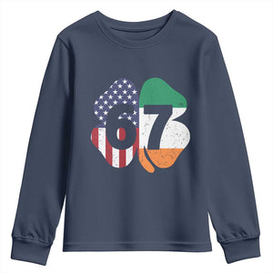 Six Seven 6 7 St Patricks Day Youth Sweatshirt 67 Meme Irish American Ireland Flag Lucky Shamrocks TS10 Navy Print Your Wear