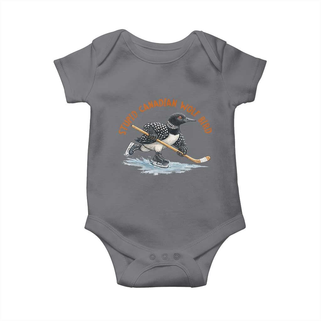 Stupid Canadian Wolf Bird Baby Onesie Funny Romance Hockey Fan LGBTQ+ TS10 Charcoal Print Your Wear