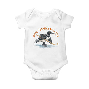 Stupid Canadian Wolf Bird Baby Onesie Funny Romance Hockey Fan LGBTQ+ TS10 White Print Your Wear