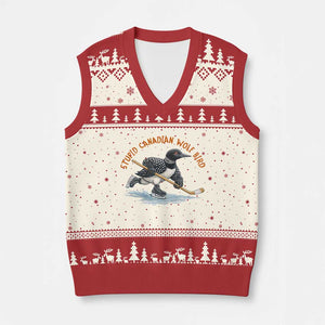 Stupid Canadian Wolf Bird V-Neck Knit Sweater Vest Funny Romance Hockey Fan LGBTQ+ TS10 Beige Red Print Your Wear