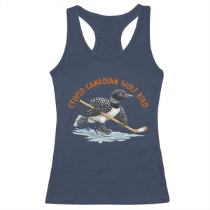 Stupid Canadian Wolf Bird Racerback Tank Top Funny Romance Hockey Fan LGBTQ+ TS10 Navy Print Your Wear