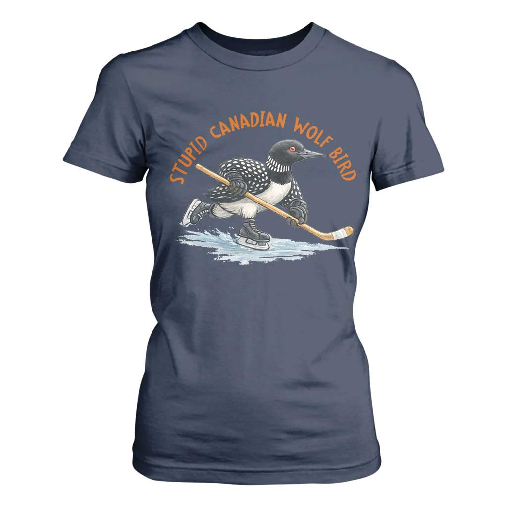Stupid Canadian Wolf Bird T Shirt For Women Funny Romance Hockey Fan LGBTQ+ TS10 Navy Print Your Wear