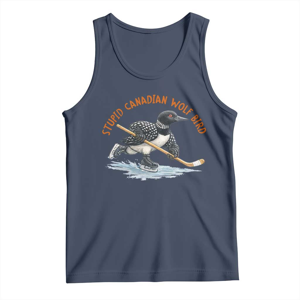 Stupid Canadian Wolf Bird Tank Top Funny Romance Hockey Fan LGBTQ+ TS10 Navy Print Your Wear