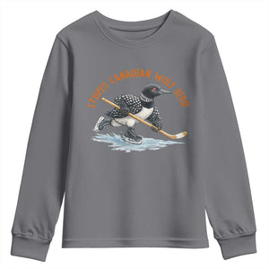Stupid Canadian Wolf Bird Youth Sweatshirt Funny Romance Hockey Fan LGBTQ+ TS10 Charcoal Print Your Wear