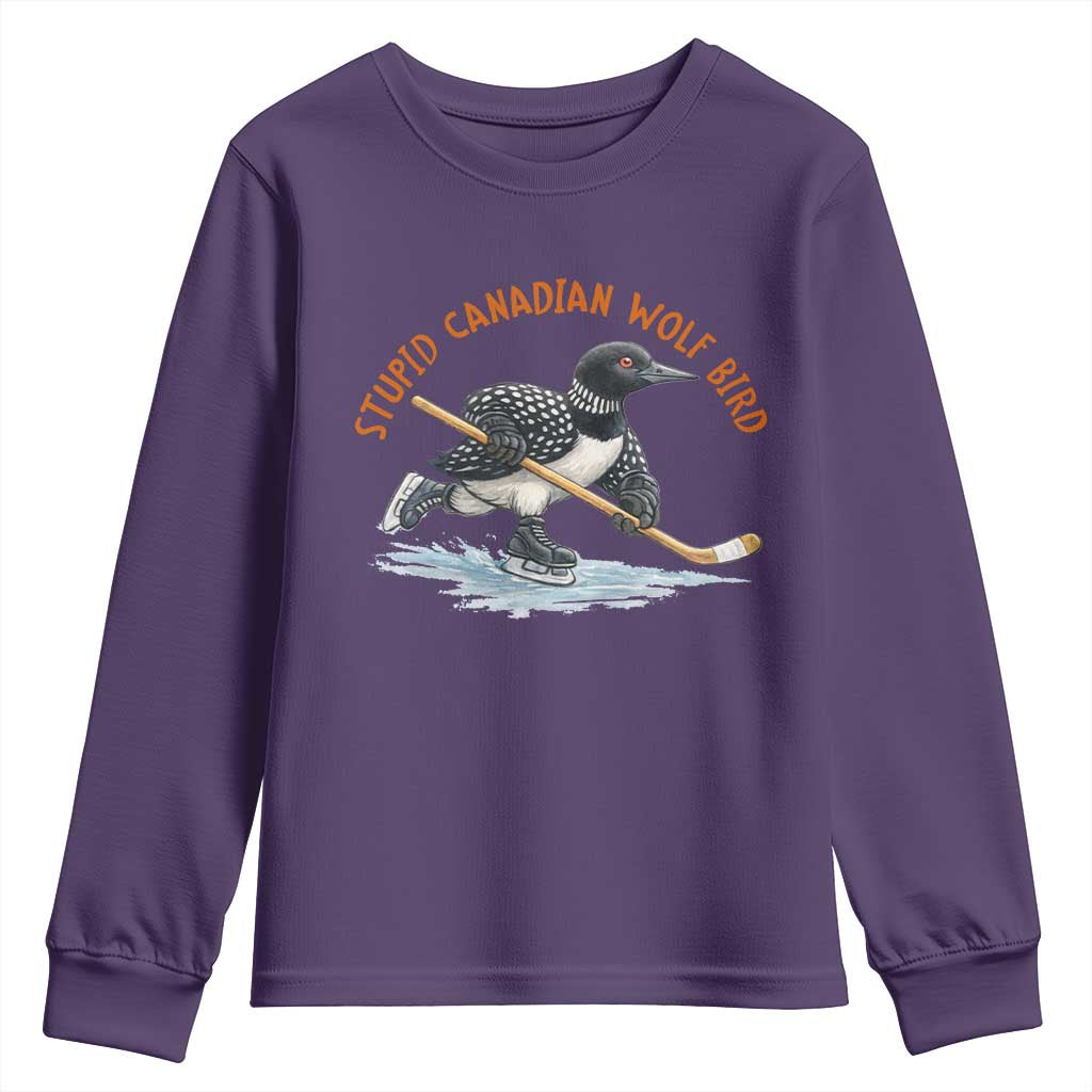 Stupid Canadian Wolf Bird Youth Sweatshirt Funny Romance Hockey Fan LGBTQ+ TS10 Purple Print Your Wear