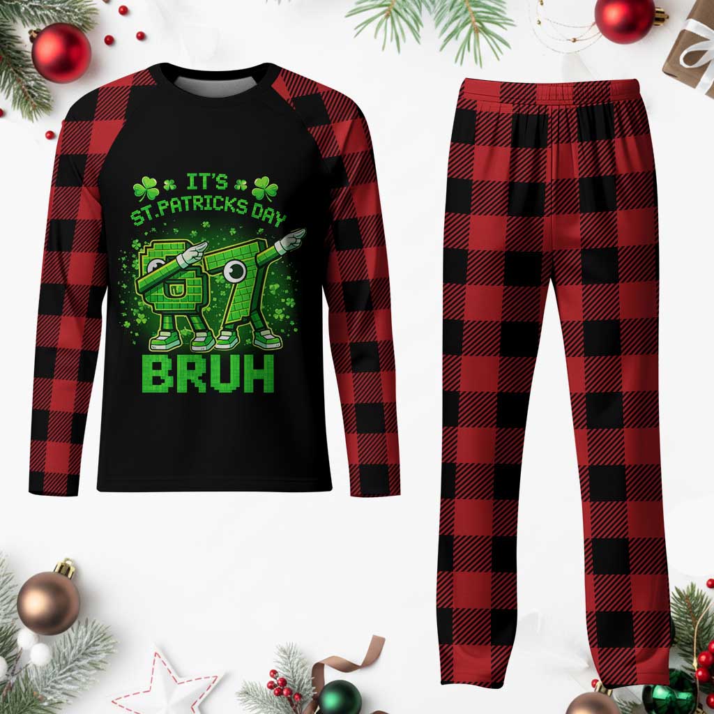Its St Patricks Day 67 Bruh Plaid Pajama Set Funny Shamrock Six Seven 6 7 Meme Gen Alpha TS10 Buffalo Plaid Print Your Wear