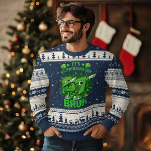 Its St Patricks Day 67 Bruh Ugly Christmas Sweater Funny Shamrock Six Seven 6 7 Meme Gen Alpha TS10 Navy Beige Print Your Wear