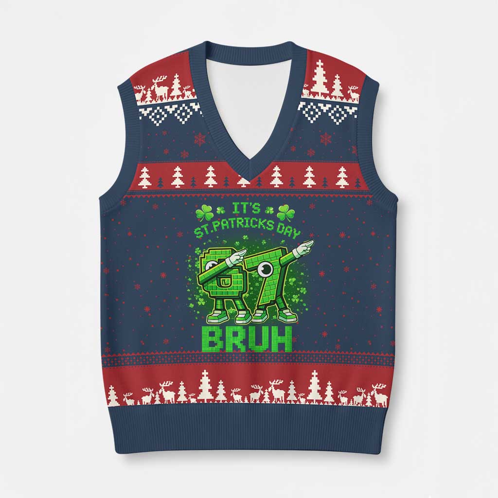 Its St Patricks Day 67 Bruh V-Neck Knit Sweater Vest Funny Shamrock Six Seven 6 7 Meme Gen Alpha TS10 Navy Red Print Your Wear