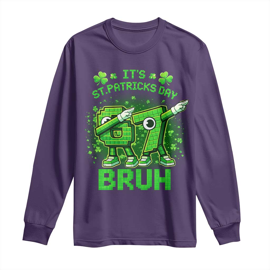 Its St Patricks Day 67 Bruh Long Sleeve Shirt Funny Shamrock Six Seven 6 7 Meme Gen Alpha TS10 Purple Print Your Wear