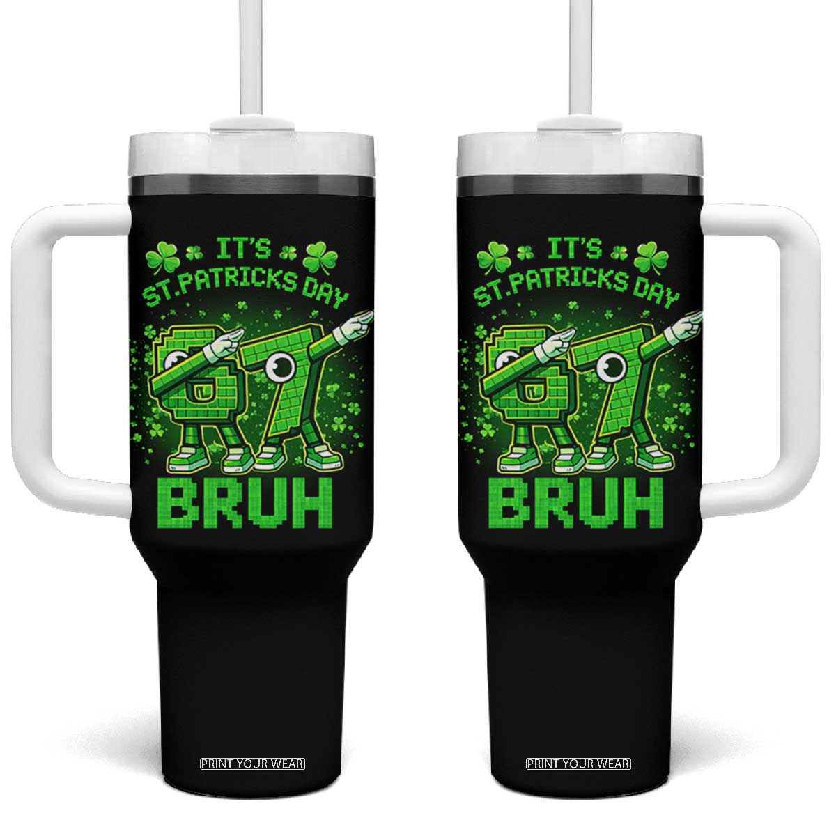 Its St Patricks Day 67 Bruh Tumbler With Handle Funny Shamrock Six Seven 6 7 Meme Gen Alpha TS10 One Size: 40 oz Black Print Your Wear