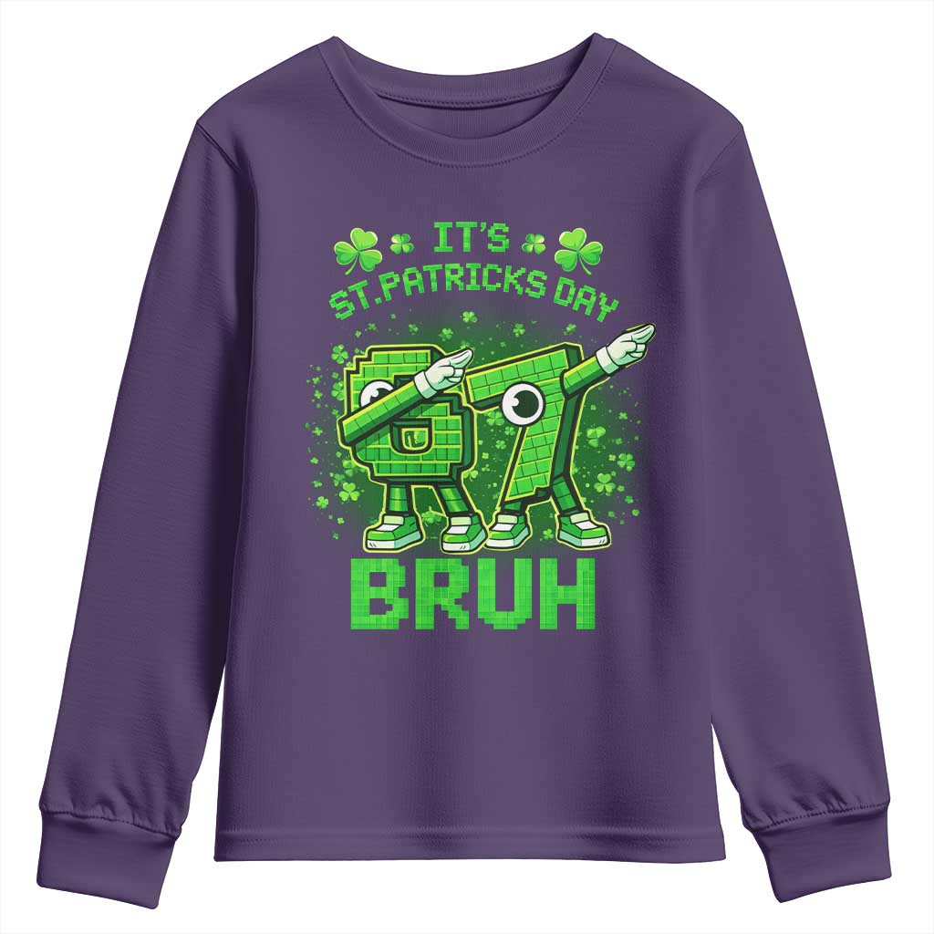 Its St Patricks Day 67 Bruh Youth Sweatshirt Funny Shamrock Six Seven 6 7 Meme Gen Alpha TS10 Purple Print Your Wear