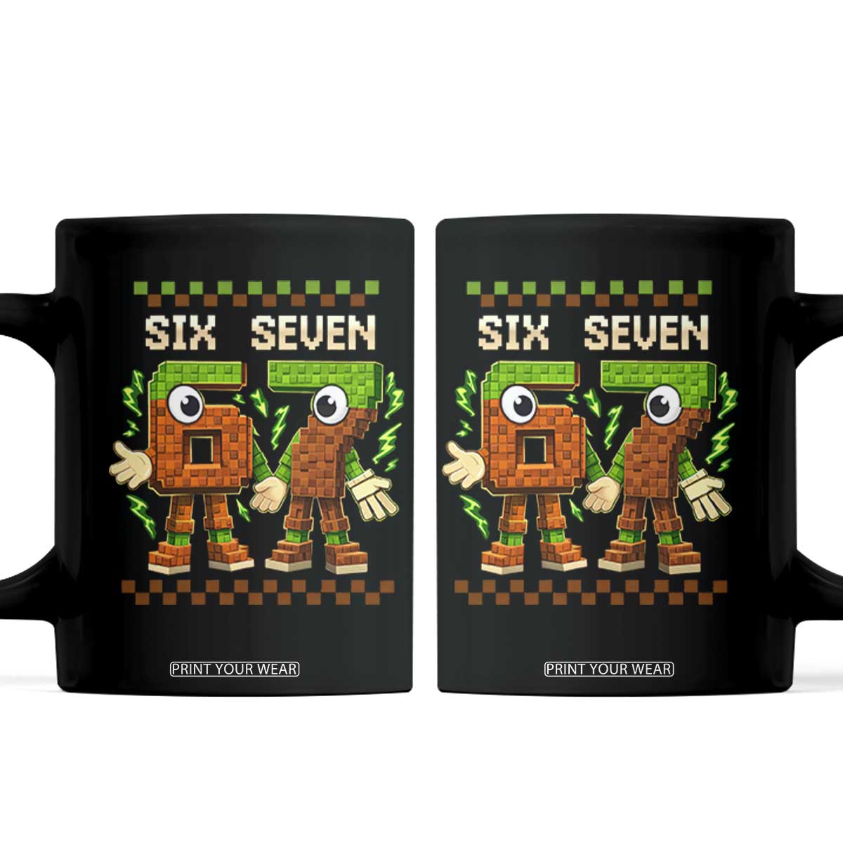 Six Seven Brainrot Italian Funny 67 Coffee Mug Checkered Kids Gaming Meme TS10 Black Print Your Wear
