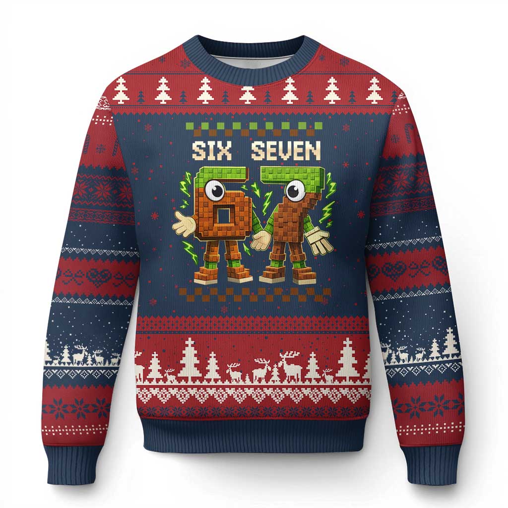 Six Seven Brainrot Italian Funny 67 Ugly Christmas Sweater Checkered Kids Gaming Meme TS10 Navy Red Print Your Wear