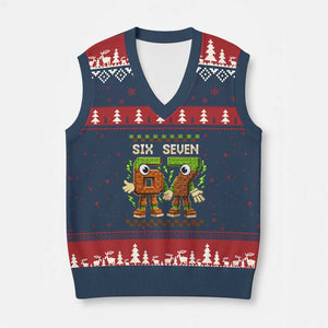 Six Seven Brainrot Italian Funny 67 V-Neck Knit Sweater Vest Checkered Kids Gaming Meme TS10 Navy Red Print Your Wear