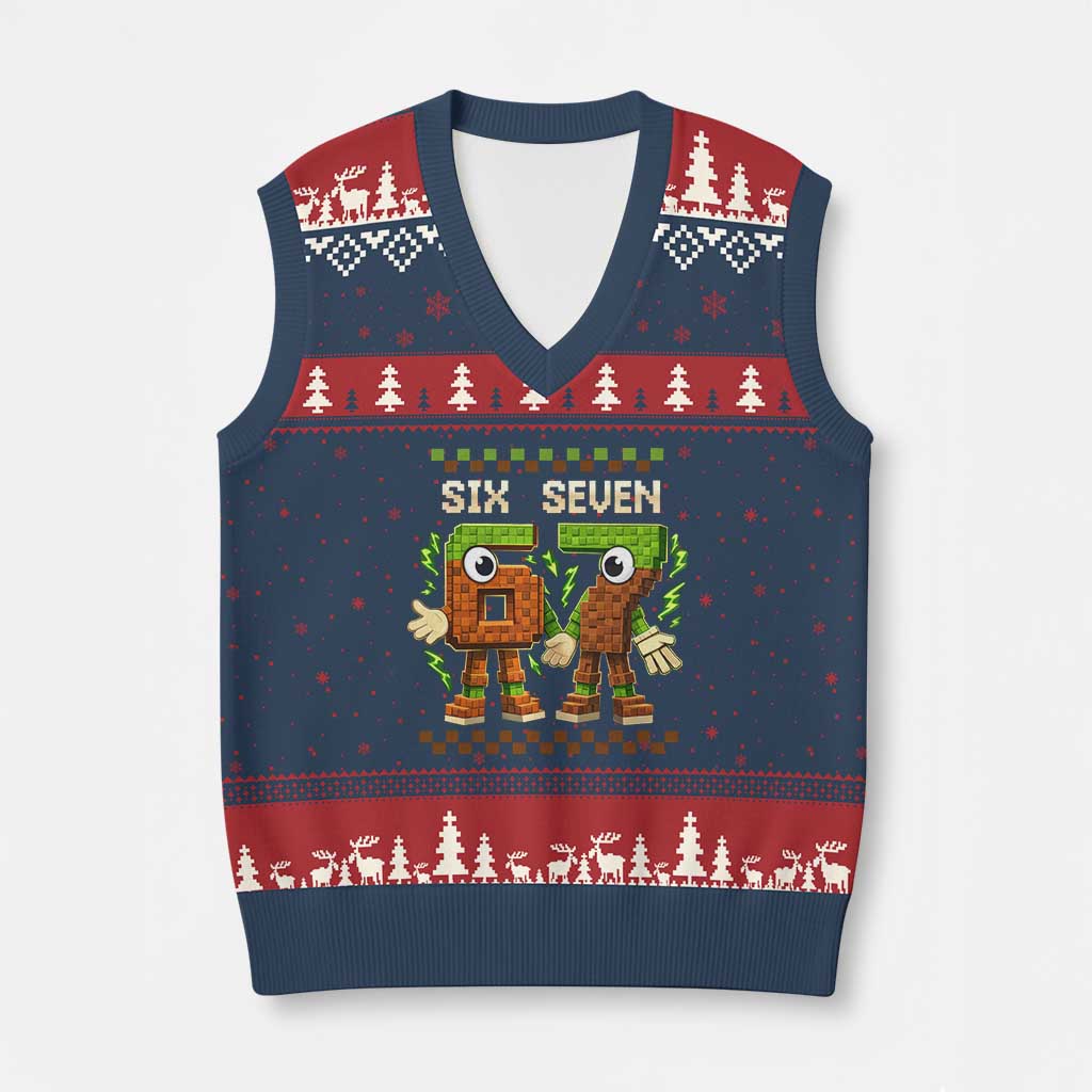 Six Seven Brainrot Italian Funny 67 V-Neck Knit Sweater Vest Checkered Kids Gaming Meme TS10 Navy Red Print Your Wear