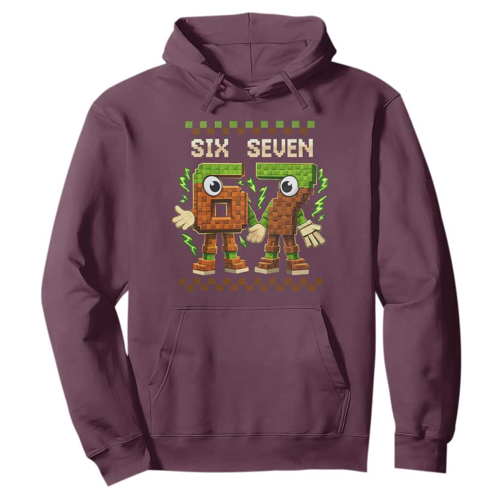 Six Seven Brainrot Italian Funny 67 Hoodie Checkered Kids Gaming Meme TS10 Maroon Print Your Wear