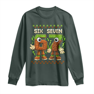 Six Seven Brainrot Italian Funny 67 Long Sleeve Shirt Checkered Kids Gaming Meme TS10 Dark Forest Green Print Your Wear